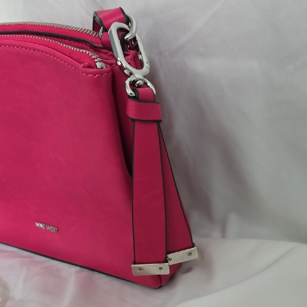 Nine West Hot Pink Crossbody Bag 3 Compartments Matte Finish - Picture 3 of 9